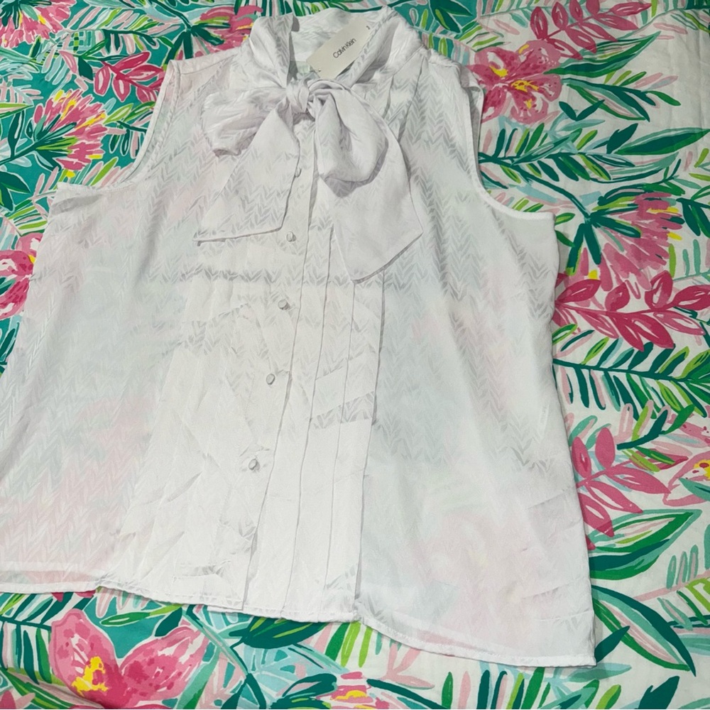 Calvin Klein NWT! White Sleeveless Tie-Front Blouse Size XL - Picture 11 of 17